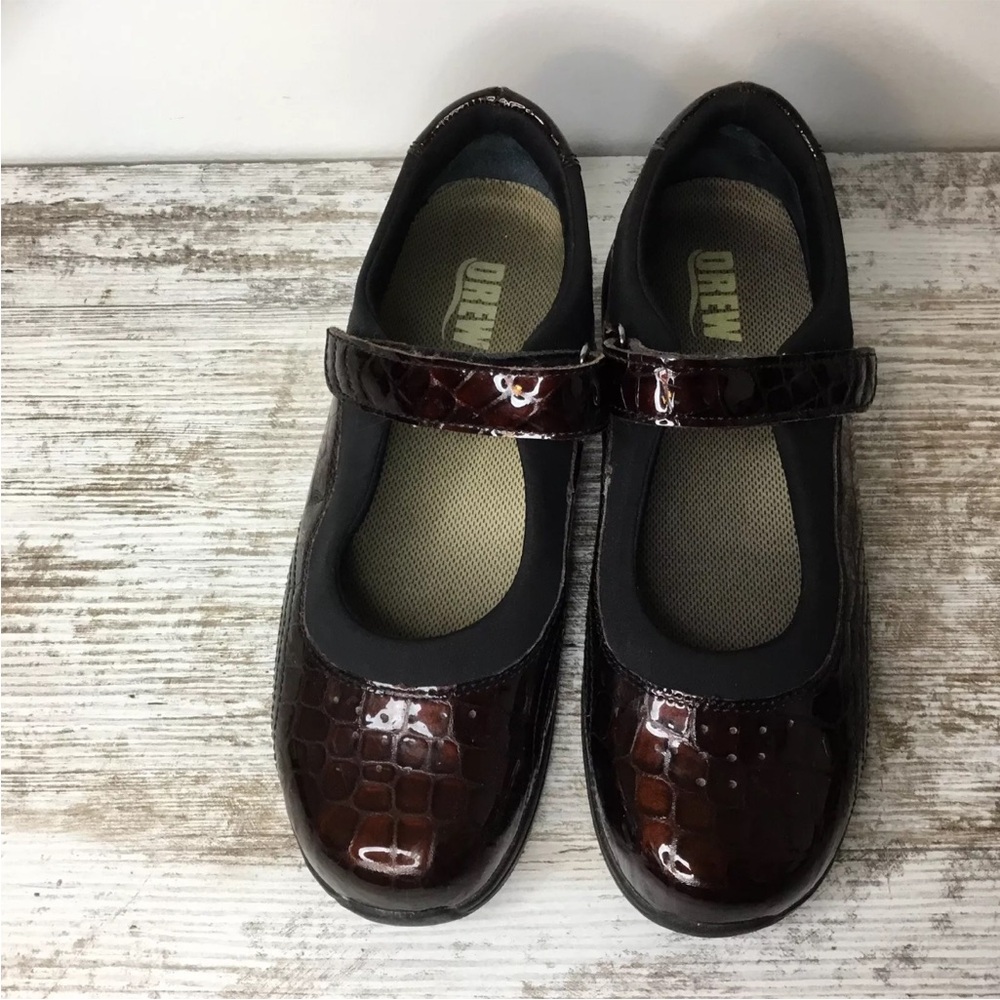 DREW ROSE MARY JANE WOMEN BROWN CROC LEATHER UPPER COMFORT SHOES in size 11m
